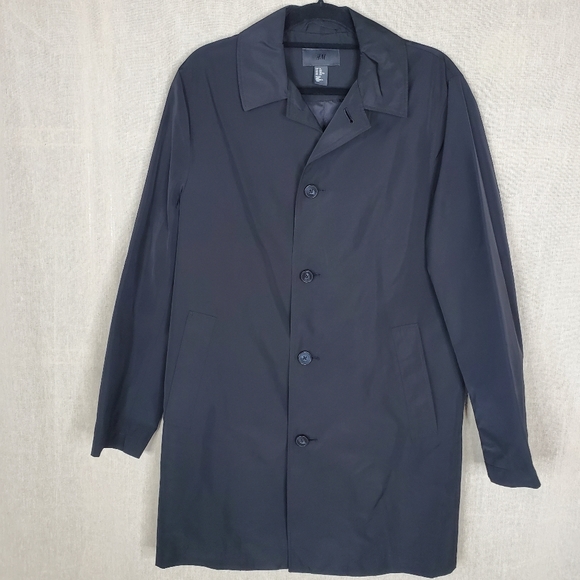♤ H&M Black Button Up Dressy Rain Overcoat Size 36R - Picture 1 of 6